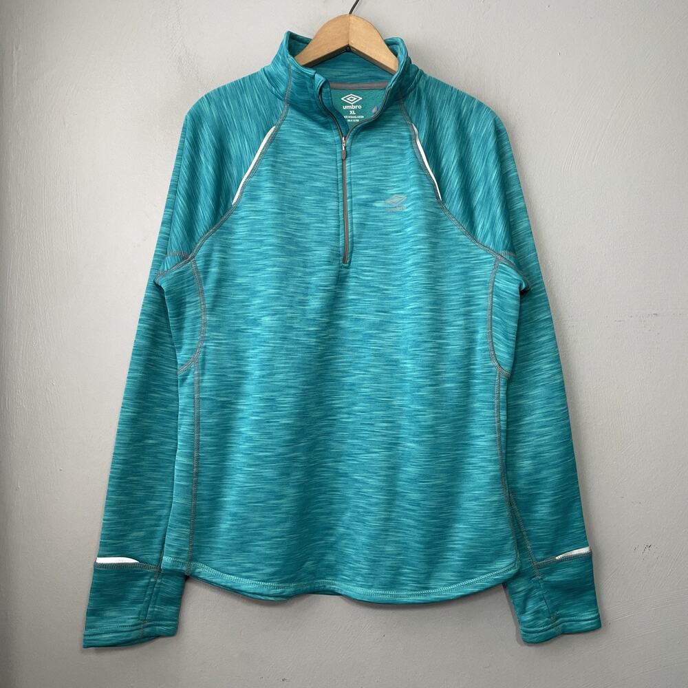 Umbro 1/4 Zip Pullover Women Size XL Teal Fleece Lined Running Reflective Jacket